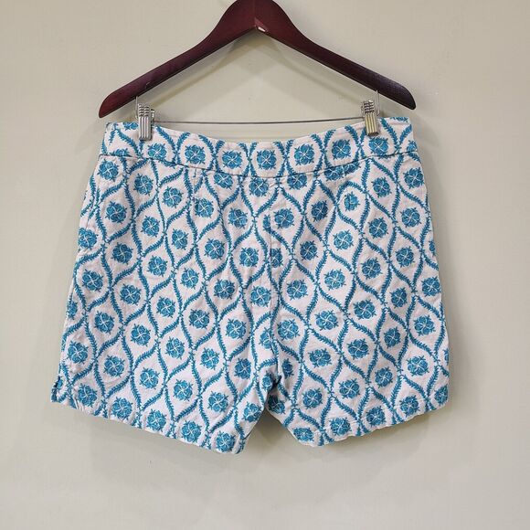 Loft Womens The Riviera Short Size 10 Woven Embroidered Floral Blue Tan Linen - Picture 4 of 10